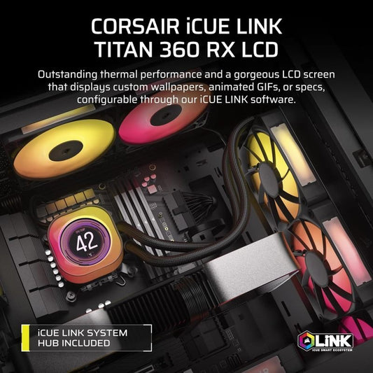 CORSAIR iCUE LINK TITAN 360 RX LCD 360mm RGB AIO Liquid CPU Cooler