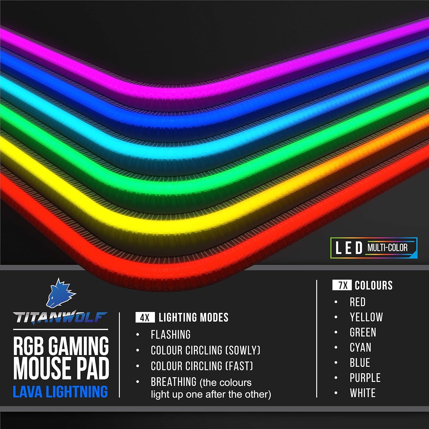 TITANWOLF XXL RGB Gaming Mouse Mat Pad - 800x300mm - XXXL Extended Large LED Mousepad